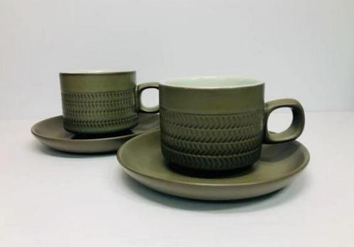 Vintage Denby Camelot Chevron 1961 2x kop en schotel servies, Antiek en Kunst, Antiek | Servies los, Ophalen of Verzenden
