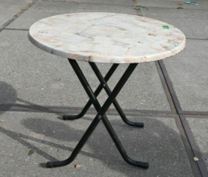 Ronde marmerenlook bijzettafels, metalen onderstel, 5 stuks, Tuin en Terras, Tuintafels, Gebruikt, Rond, Metaal, Ophalen