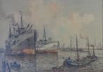 WILLEM BOS / HAVEN ROTTERDAM / ORIGINEEL / 57x77cm / KADER, Antiquités & Art, Art | Peinture | Classique, Enlèvement