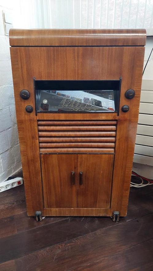 His Master's Voice art deco meubilair, platenspeler en radio, Antiek en Kunst, Antiek | Tv's en Audio, Ophalen