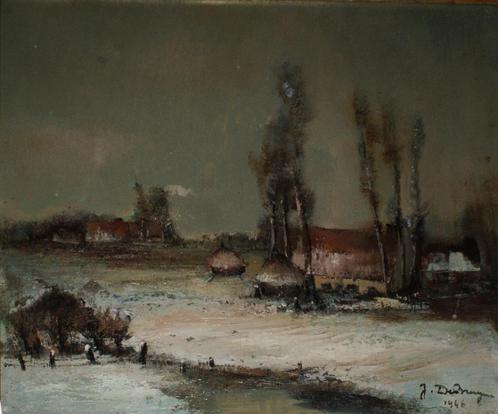Joris De Bruyne (1896-1965): Winterlandschap 1946 (55x50cm), Antiek en Kunst, Kunst | Schilderijen | Klassiek, Ophalen of Verzenden