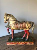 Oud  houten gepolychromeerd Indisch paard, Antiek en Kunst, Curiosa en Brocante, Ophalen of Verzenden
