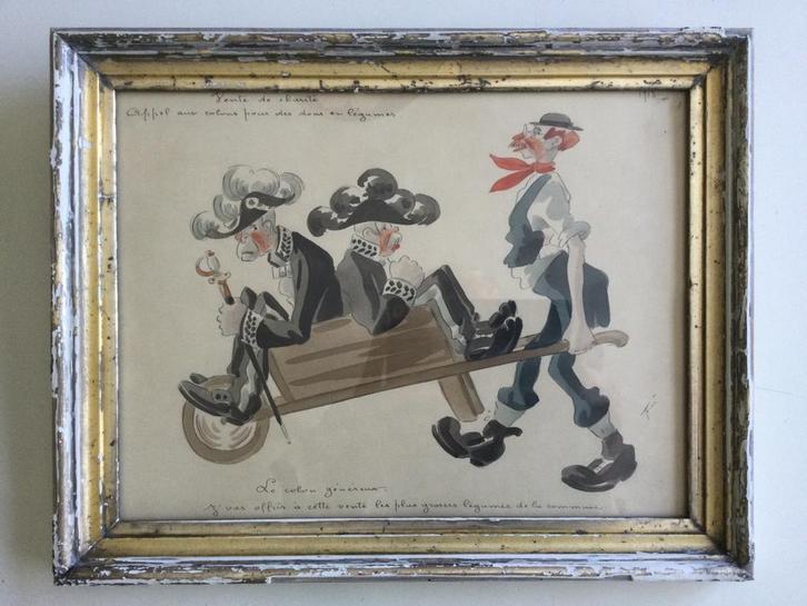 Authentiek Aquarel van René De Pauw “ Vente de charite “, Antiek en Kunst, Kunst | Etsen en Gravures, Ophalen of Verzenden