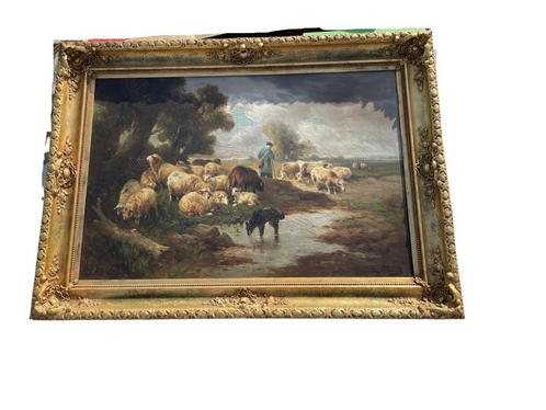 Henry Schouten : Grande Peinture Berger et Moutons, Antiquités & Art, Art | Peinture | Classique, Enlèvement