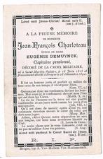 Charloteau Jean. ° Saint-Martin-Balatre 1815 † Bruges 1892, Collections, Images pieuses & Faire-part, Enlèvement ou Envoi, Image pieuse