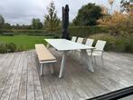 Witte tuintafel met melkglas blad (Meubili), Tuin en Terras, Ophalen, Gebruikt, Rechthoekig, Aluminium