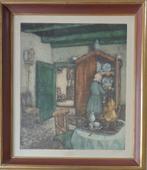 ALBERT GEUDENS / VROUW IN INTERIEUR / KLEURETS / 67x59cm KAD, Antiek en Kunst, Ophalen of Verzenden