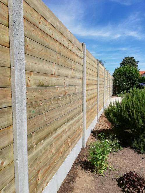Tuinafsluiting - Houten tuinafsluitingen met betonpalen, Tuin en Terras, Schuttingen, Nieuw, Hout, Ophalen of Verzenden