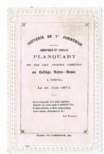 Tournai, 1874, 1re Communion Godefroid et Cyrille Planquart, Verzamelen, Bidprentjes en Rouwkaarten, Ophalen of Verzenden