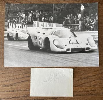 Persfoto + handtekening PEDRO RODRIGUEZ PORSCHE 917 SPA '71 beschikbaar voor biedingen