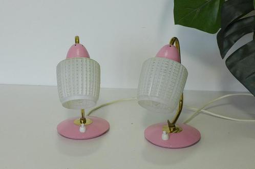 Paar Bedlampje Jaren 50 60 70 Vintage Tafellamp Retro Roze, Maison & Meubles, Lampes | Lampes de table, Moins de 50 cm, Verre