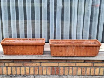 Terracotta bloembakken, rechthoekig, Tuin en Terras, Ophalen, Gebruikt, Tuin, Minder dan 40 cm