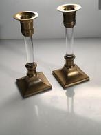 Duo messing kandelaars met lucite tussenstuk, Antiek en Kunst, Ophalen of Verzenden