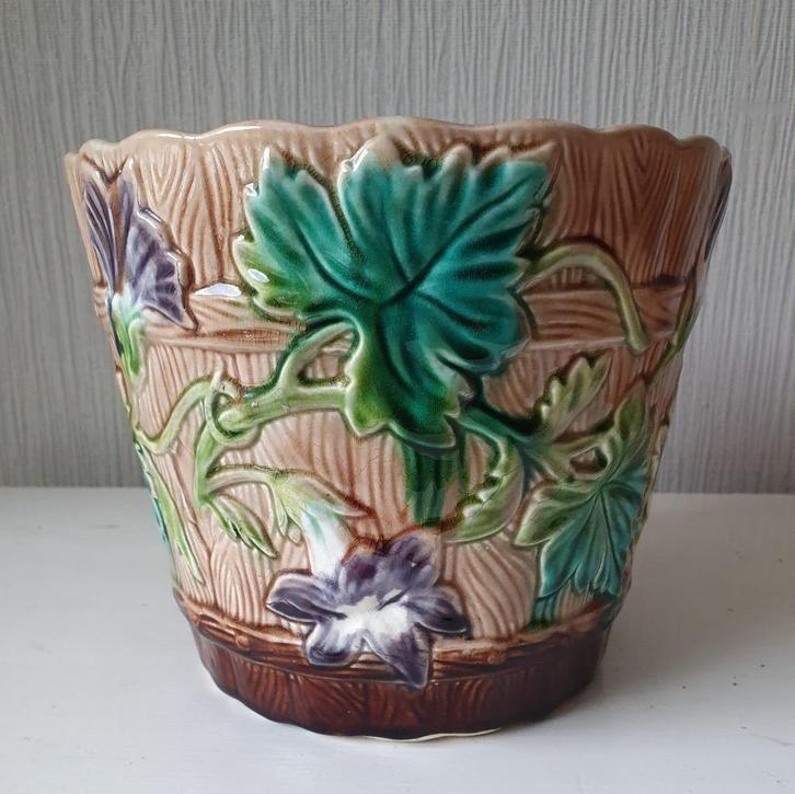 Antieke Art Nouveau bloempot Franse majolica ca 1900, Antiek en Kunst, Antiek | Keramiek en Aardewerk, Ophalen of Verzenden