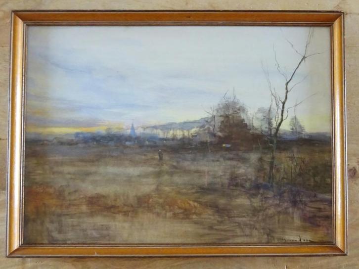 Gustaaf Van Loon, aquarel, landschap 34x48, Antiek en Kunst, Kunst | Schilderijen | Klassiek, Ophalen