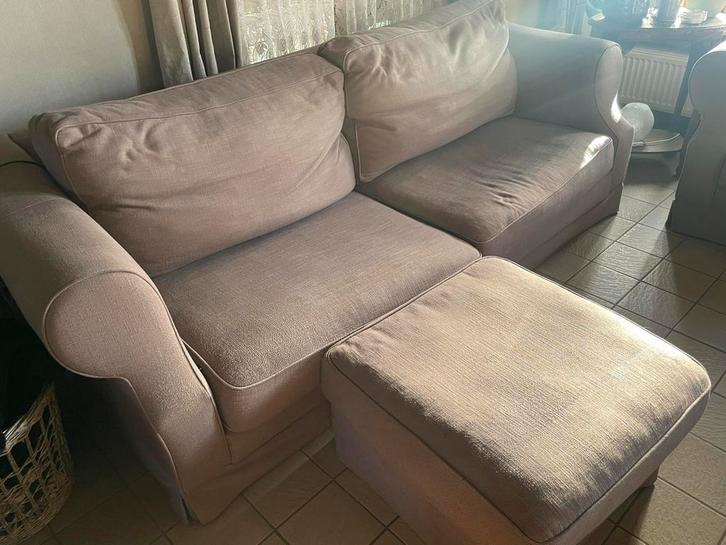 Tweezit, driezit en poef te koop, Huis en Inrichting, Zetels | Zetels, Gebruikt, Rechte bank, Overige maten, Stof, Ophalen