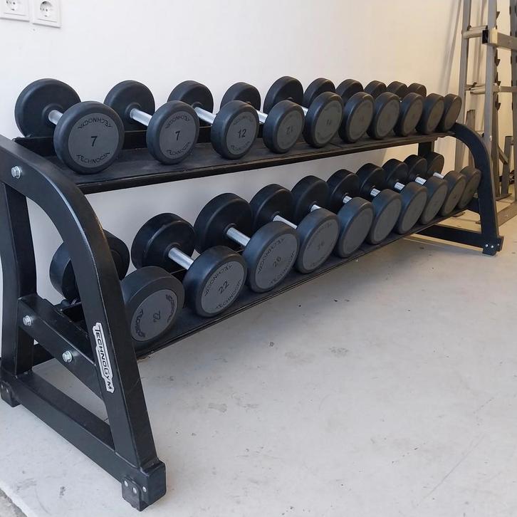 Technogym Pu Dumbells Set + Technogym Dumbellrek, Sport en Fitness, Fitnessmaterialen, Zo goed als nieuw, Ophalen