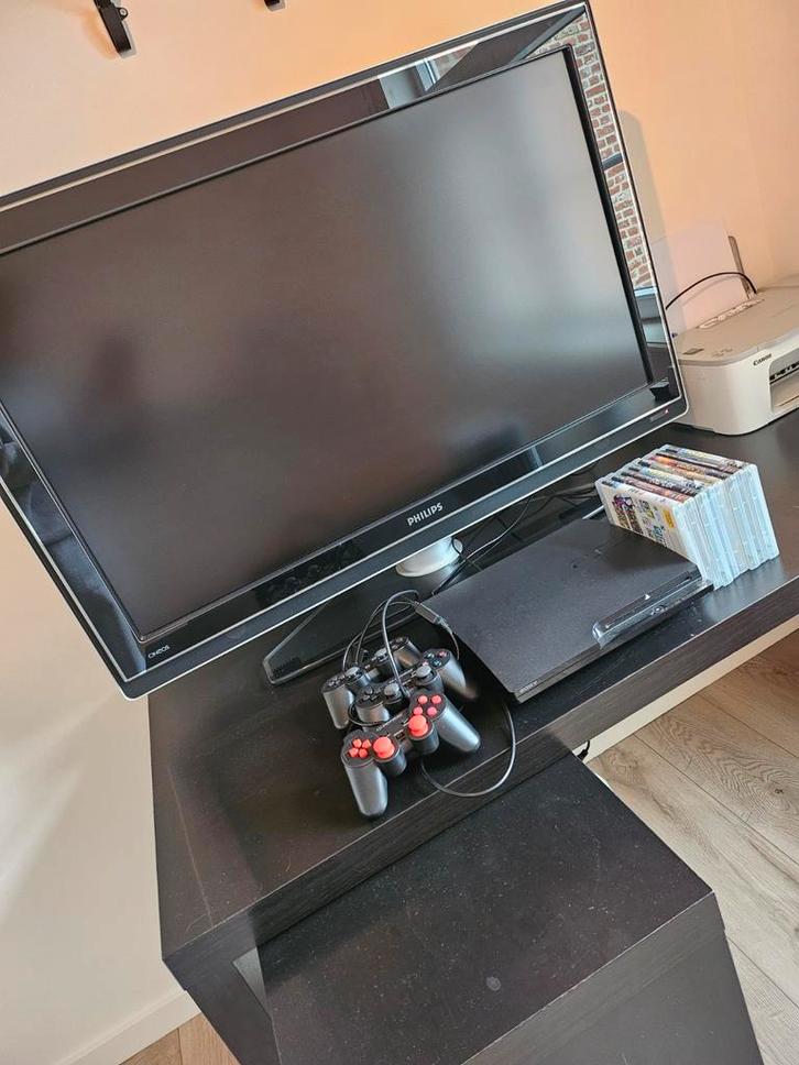 Playstation 3 + 3 controllers + 8 games, inclusief tv, Games en Spelcomputers, Spelcomputers | Sony PlayStation 3, Slim, Ophalen