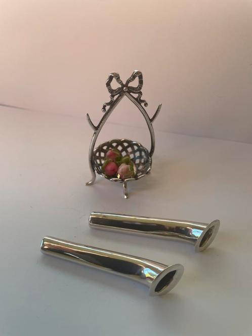 2 massief zilveren corsages Chester  GB 1888 + ringenmandje, Antiek en Kunst, Antiek | Zilver en Goud, Zilver, Verzenden