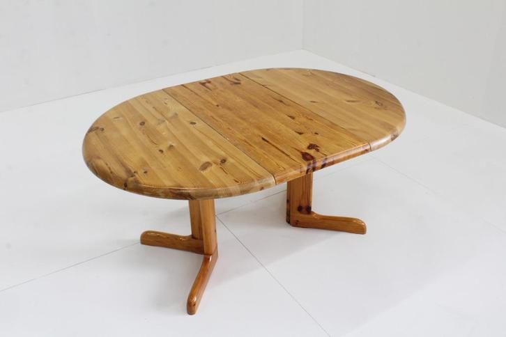 Vintage Deense ronde uitschuifbare eettafel pine wood 60's, Antiek en Kunst, Antiek | Meubels | Tafels, Ophalen