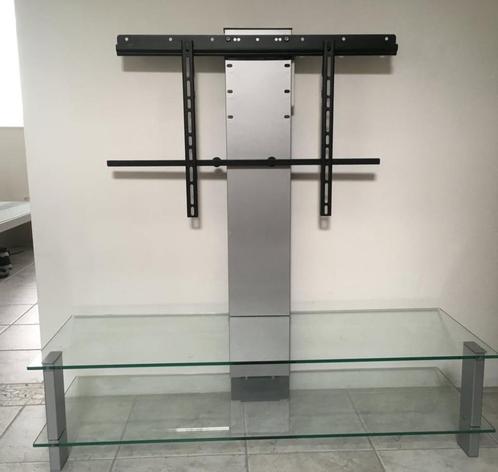 Meuble TV acier / verre + support tv robuste, Huis en Inrichting, Kasten |Televisiemeubels, Zo goed als nieuw, Glas, Metaal, Ophalen