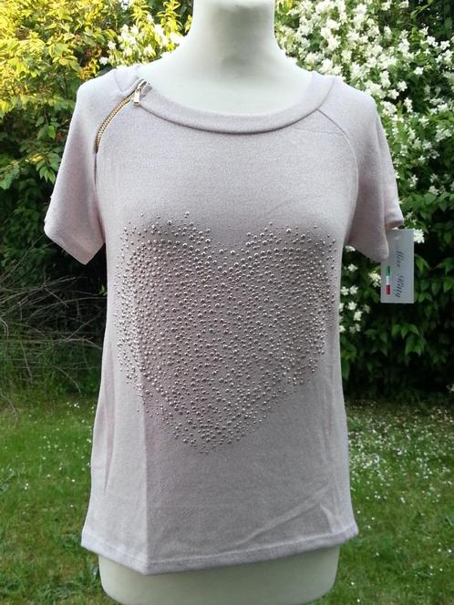 t-shirt oud - roos schuine rits groot hart strass goud Nieuw, Vêtements | Femmes, T-shirts, Neuf, Taille 38/40 (M), Rose, Manches courtes