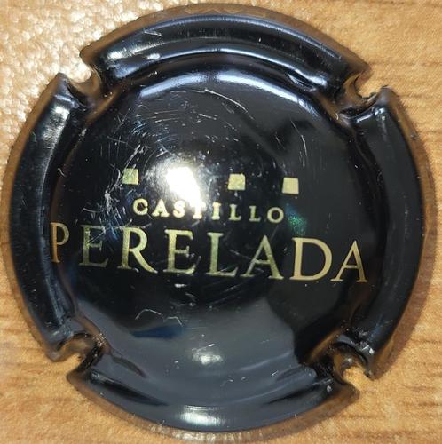 Spaanse cavacapsule Castillo de PERELADA zwart & goud nr 04a, Verzamelen, Wijnen, Nieuw, Witte wijn, Spanje, Ophalen of Verzenden