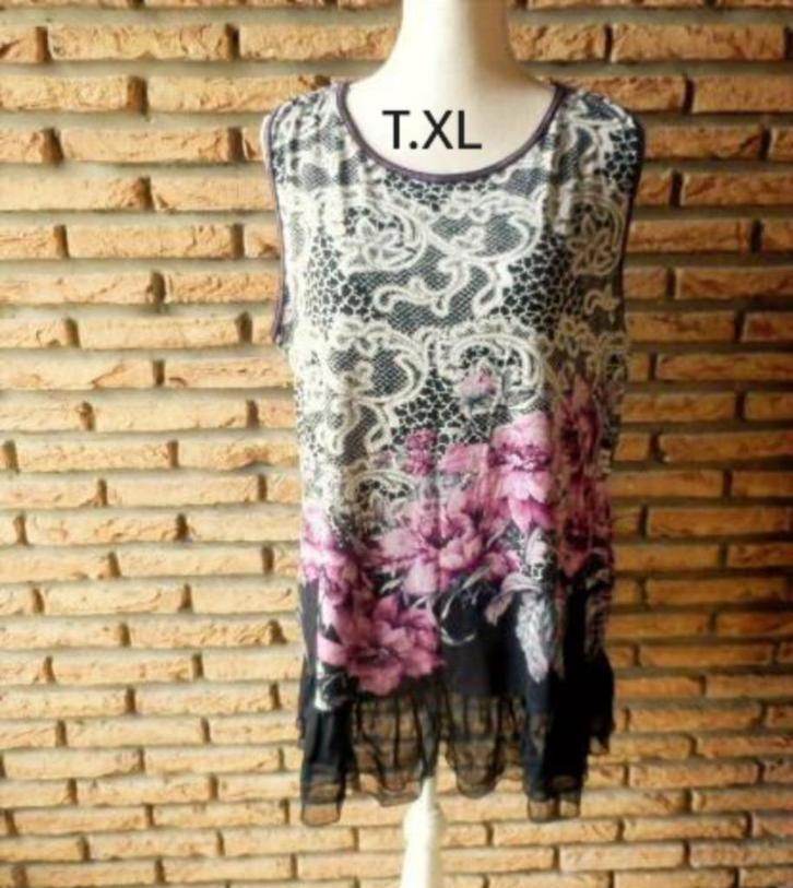 (68)- tunique femme t.42 noire et rose - amy vermont -, Kleding | Dames, Jurken, Zo goed als nieuw, Maat 42/44 (L), Roze, Boven de knie