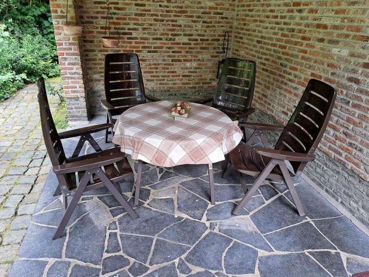 Tuinset, Tuin en Terras, Tuinsets en Loungesets, Gebruikt, Tuinset, 4 zitplaatsen, Eettafel, Stoel, Ophalen
