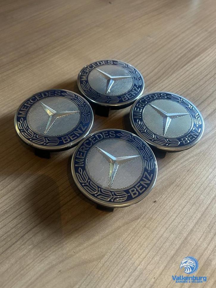 ORIGINELE Mercedes Benz naafkap naafdop set Blauw chroom, Auto diversen, Wieldoppen, Gebruikt, Ophalen of Verzenden