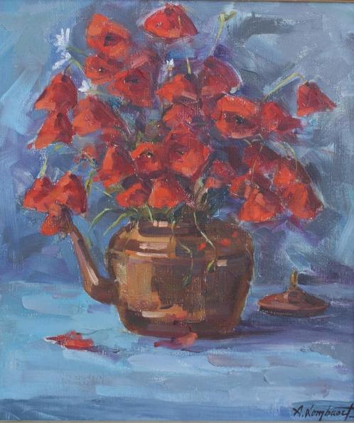 Achiel Lombaert (1911-1990): Bloemenstilleven (O/D, 64x74cm), Antiek en Kunst, Kunst | Schilderijen | Klassiek, Ophalen of Verzenden