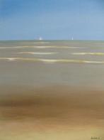 olieschilderij Belgische Noordzee 2 kust (80x60), Antiek en Kunst, Ophalen of Verzenden