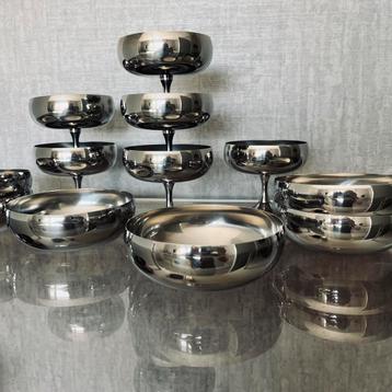 Vintage RVS ijscoupes champagnecoupes AMC art design Italy, Ophalen of Verzenden