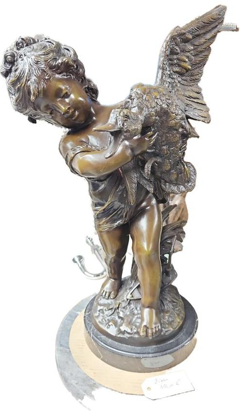 Brons Auguste Moreau 60 cm h kind met eend, ook nog andere!!, Antiquités & Art, Antiquités | Bronze & Cuivre, Bronze, Enlèvement ou Envoi