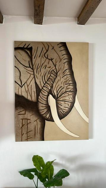 Afrikaans kunstwerk / wall art - Olifant beschikbaar voor biedingen