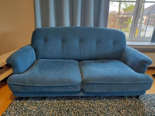 Blauwe 3-zitsbank Ikea + bijpassend bankje, Huis en Inrichting, Zetels | Zetels, Gebruikt, Rechte bank, Tweepersoons, 150 tot 200 cm