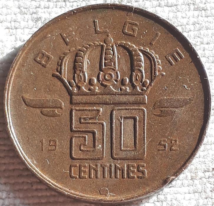 BELGIË : 50 CENTIEMEN 1952 VL KM 149.1, Postzegels en Munten, Munten | België, Losse munt, Brons, Verzenden