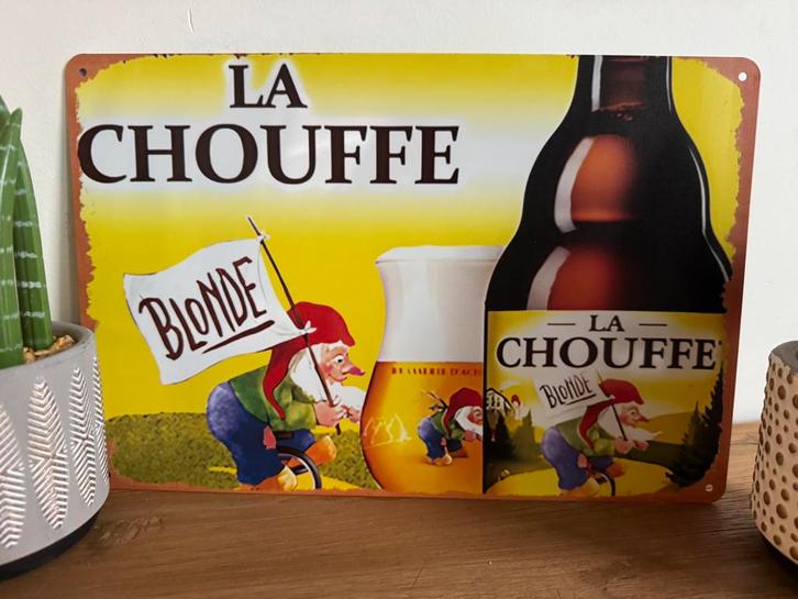 Metalen reclamebord La Chouffe, Verzamelen, Biermerken, Nieuw, Reclamebord, Plaat of Schild, Ophalen of Verzenden
