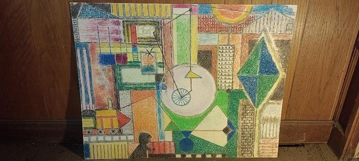 Abstracte pasteltekening gesigneerd Serge Montegnies,n569, Antiek en Kunst, Kunst | Tekeningen en Fotografie, Ophalen