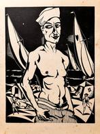 Lino Henri Van Straten (1892-1944) De zeiler / zelfportret, Antiek en Kunst, Kunst | Etsen en Gravures, Ophalen of Verzenden