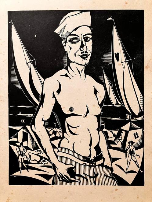 Lino Henri Van Straten (1892-1944) De zeiler / zelfportret, Antiquités & Art, Art | Eaux-fortes & Gravures, Enlèvement ou Envoi
