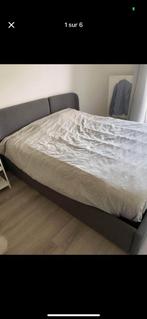 Lit coffre 160x200cm tissu gris, Maison & Meubles, Gris, Tissu, Queen size, Comme neuf