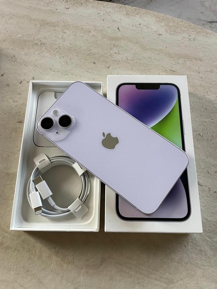 IPHONE 14 ! LILA ! COMME NEUF !, Télécoms, Téléphonie mobile | Apple iPhone, Comme neuf, 128 GB, iPhone 14, Enlèvement