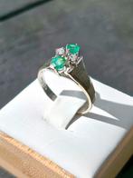 Wit Gouden ring 14k 585 met smaragd en diamant maat 18, Handtassen en Accessoires, Ringen, 18 tot 19, Wit, Ophalen of Verzenden