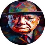 Winston Churchill portret Muurcirkel 120x120 Metaal + Ophang, Huis en Inrichting, Woonaccessoires | Schilderijen, Tekeningen en Foto's