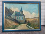 Huile sur panneau église signe Hubert borguet, Antiquités & Art, Enlèvement ou Envoi