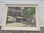 huile sur toile place saint denis a liege signe m nelis, Antiek en Kunst, Ophalen of Verzenden
