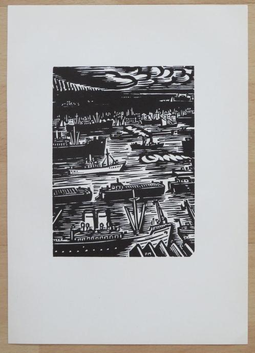 Houtsnede F. Masereel: ANTWERPEN: scheepvaart op de Schelde, Antiek en Kunst, Kunst | Etsen en Gravures, Verzenden