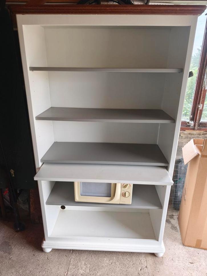 Meuble bibliothèque en bois peintavec 1 plateau coulissant, Huis en Inrichting, Kasten | Roldeurkasten en Archiefkasten, Gebruikt