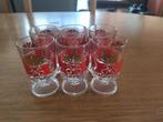 Vintage - 6 kleine glaasjes - rood/goud decor, Ophalen